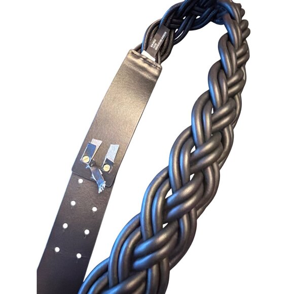 Braided Black Faux Leather Belt With Adjustable Holes & Gold Studs - Picture 5 of 5